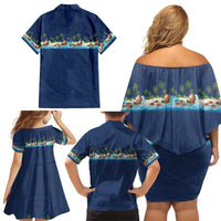 Hawaii Santa Riding Sea Turtle Family Matching Off Shoulder Short Dress and Hawaiian Shirt Mele Kalikimaka Polynesian Pattern - Polynesian Pride