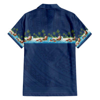 Hawaii Santa Riding Sea Turtle Family Matching Off Shoulder Short Dress and Hawaiian Shirt Mele Kalikimaka Polynesian Pattern - Polynesian Pride