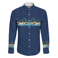 Hawaii Santa Riding Sea Turtle Family Matching Off Shoulder Short Dress and Hawaiian Shirt Mele Kalikimaka Polynesian Pattern - Polynesian Pride