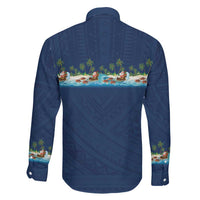 Hawaii Santa Riding Sea Turtle Family Matching Off Shoulder Short Dress and Hawaiian Shirt Mele Kalikimaka Polynesian Pattern - Polynesian Pride