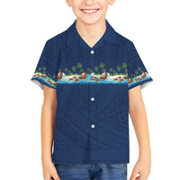 Hawaii Santa Riding Sea Turtle Family Matching Off Shoulder Short Dress and Hawaiian Shirt Mele Kalikimaka Polynesian Pattern - Polynesian Pride