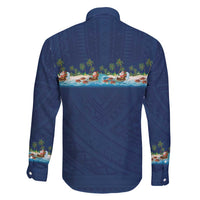 Hawaii Santa Riding Sea Turtle Family Matching Puletasi and Hawaiian Shirt Mele Kalikimaka Polynesian Pattern - Polynesian Pride