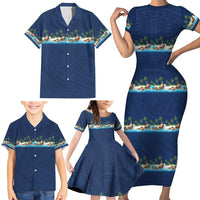 Hawaii Santa Riding Sea Turtle Family Matching Short Sleeve Bodycon Dress and Hawaiian Shirt Mele Kalikimaka Polynesian Pattern - Polynesian Pride