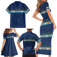 Hawaii Santa Riding Sea Turtle Family Matching Short Sleeve Bodycon Dress and Hawaiian Shirt Mele Kalikimaka Polynesian Pattern - Polynesian Pride