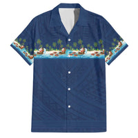Hawaii Santa Riding Sea Turtle Family Matching Tank Maxi Dress and Hawaiian Shirt Mele Kalikimaka Polynesian Pattern - Polynesian Pride