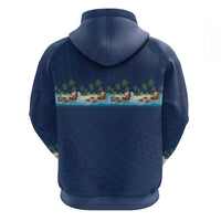 Hawaii Santa Riding Sea Turtle Hoodie Mele Kalikimaka Polynesian Pattern - Polynesian Pride