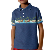 Hawaii Santa Riding Sea Turtle Kid Polo Shirt Mele Kalikimaka Polynesian Pattern - Polynesian Pride