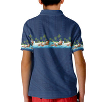 Hawaii Santa Riding Sea Turtle Kid Polo Shirt Mele Kalikimaka Polynesian Pattern - Polynesian Pride