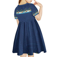 Hawaii Santa Riding Sea Turtle Kid Short Sleeve Dress Mele Kalikimaka Polynesian Pattern - Polynesian Pride