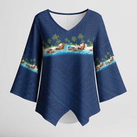 Hawaii Santa Riding Sea Turtle Kimono Sleeve Blouse Mele Kalikimaka Polynesian Pattern - Polynesian Pride