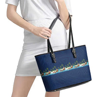 Hawaii Santa Riding Sea Turtle Leather Tote Bag Mele Kalikimaka Polynesian Pattern LT01 - Polynesian Pride