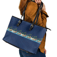 Hawaii Santa Riding Sea Turtle Leather Tote Bag Mele Kalikimaka Polynesian Pattern LT01 - Polynesian Pride