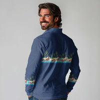 Hawaii Santa Riding Sea Turtle Long Sleeve Polo Shirt Mele Kalikimaka Polynesian Pattern - Polynesian Pride
