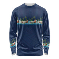 Hawaii Santa Riding Sea Turtle Long Sleeve Shirt Mele Kalikimaka Polynesian Pattern - Polynesian Pride