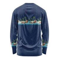 Hawaii Santa Riding Sea Turtle Long Sleeve Shirt Mele Kalikimaka Polynesian Pattern - Polynesian Pride