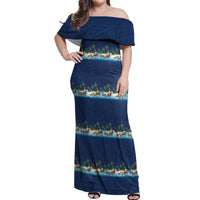 Hawaii Santa Riding Sea Turtle Off Shoulder Maxi Dress Mele Kalikimaka Polynesian Pattern - Polynesian Pride