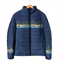 Hawaii Santa Riding Sea Turtle Padded Jacket Mele Kalikimaka Polynesian Pattern - Polynesian Pride