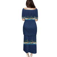 Hawaii Santa Riding Sea Turtle Puletasi Mele Kalikimaka Polynesian Pattern - Polynesian Pride