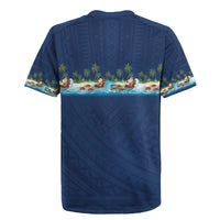 Hawaii Santa Riding Sea Turtle Rugby Jersey Mele Kalikimaka Polynesian Pattern - Polynesian Pride