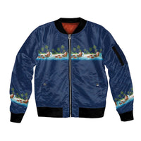 Hawaii Santa Riding Sea Turtle Sleeve Zip Bomber Jacket Mele Kalikimaka Polynesian Pattern - Polynesian Pride