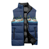 Hawaii Santa Riding Sea Turtle Sleeveless Puffer Jacket Mele Kalikimaka Polynesian Pattern - Polynesian Pride