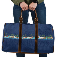 Hawaii Santa Riding Sea Turtle Travel Bag Mele Kalikimaka Polynesian Pattern LT01 Blue - Polynesian Pride