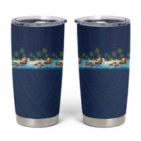 Hawaii Santa Riding Sea Turtle Tumbler Cup Mele Kalikimaka Polynesian Pattern - Polynesian Pride