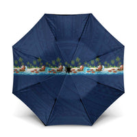 Hawaii Santa Riding Sea Turtle Umbrella Mele Kalikimaka Polynesian Pattern - Polynesian Pride