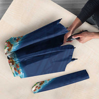 Hawaii Santa Riding Sea Turtle Umbrella Mele Kalikimaka Polynesian Pattern - Polynesian Pride