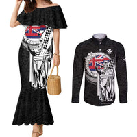 Personalized Hawaii King Kamehameha Couples Matching Mermaid Dress and Long Sleeve Button Shirt Flag Polynesian Pattern