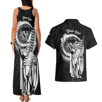 Personalized Hawaii King Kamehameha Couples Matching Tank Maxi Dress and Hawaiian Shirt Flag Polynesian Pattern