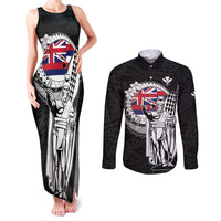 Personalized Hawaii King Kamehameha Couples Matching Tank Maxi Dress and Long Sleeve Button Shirt Flag Polynesian Pattern