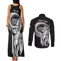 Personalized Hawaii King Kamehameha Couples Matching Tank Maxi Dress and Long Sleeve Button Shirt Flag Polynesian Pattern