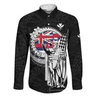 Personalized Hawaii King Kamehameha Family Matching Off Shoulder Maxi Dress and Hawaiian Shirt Flag Polynesian Pattern LT01 Dad's Shirt - Long Sleeve Black - Polynesian Pride