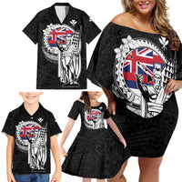 Personalized Hawaii King Kamehameha Family Matching Off Shoulder Short Dress and Hawaiian Shirt Flag Polynesian Pattern
