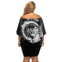 Personalized Hawaii King Kamehameha Family Matching Off Shoulder Short Dress and Hawaiian Shirt Flag Polynesian Pattern