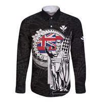 Personalized Hawaii King Kamehameha Long Sleeve Button Shirt Flag Polynesian Pattern
