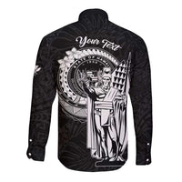 Personalized Hawaii King Kamehameha Long Sleeve Button Shirt Flag Polynesian Pattern