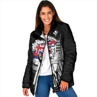 Personalized Hawaii King Kamehameha Padded Jacket Flag Polynesian Pattern LT01 Women Black - Polynesian Pride