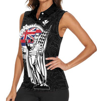 Personalized Hawaii King Kamehameha Women Sleeveless Polo Shirt Flag Polynesian Pattern