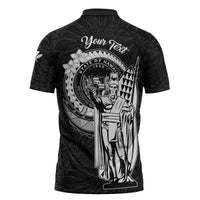 Personalized Hawaii King Kamehameha Zipper Polo Shirt Flag Polynesian Pattern