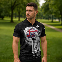 Personalized Hawaii King Kamehameha Zipper Polo Shirt Flag Polynesian Pattern