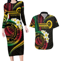 Vanuatu Independence Day Couples Matching Long Sleeve Bodycon Dress and Hawaiian Shirt Yumi 46th Hapi Indipendens Dei LT01 Black - Polynesian Pride