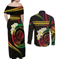 Vanuatu Independence Day Couples Matching Off Shoulder Maxi Dress and Long Sleeve Button Shirt Yumi 45th Hapi Indipendens Dei LT01