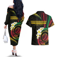 Vanuatu Independence Day Couples Matching Off The Shoulder Long Sleeve Dress and Hawaiian Shirt Yumi 45th Hapi Indipendens Dei LT01