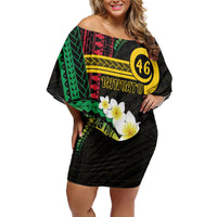 Vanuatu Independence Day Off Shoulder Short Dress Yumi 46th Hapi Indipendens Dei LT01 Women Black - Polynesian Pride