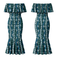 Pikake Maile Tiare Lei Couples Matching Mermaid Dress and Hawaiian Shirt Polu Lauhala Pattern LT01 - Polynesian Pride
