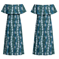 Pikake Maile Tiare Lei Couples Matching Off Shoulder Maxi Dress and Hawaiian Shirt Polu Lauhala Pattern LT01 - Polynesian Pride