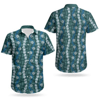 Pikake Maile Tiare Lei Couples Matching Off The Shoulder Long Sleeve Dress and Hawaiian Shirt Polu Lauhala Pattern LT01 - Polynesian Pride
