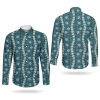 Pikake Maile Tiare Lei Couples Matching Off The Shoulder Long Sleeve Dress and Long Sleeve Button Shirt Polu Lauhala Pattern LT01 - Polynesian Pride